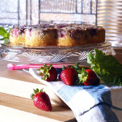 Strawberry Rhubarb Upside Cake Good Medicine Lodge Bed and Breakfast Whitefish Montana